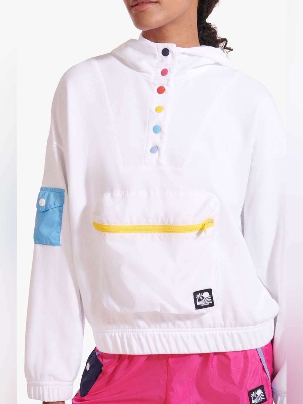 Staud X New Balance colorblock quarter button hoodie sweater size S small